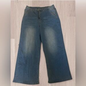Wide-Leg Blue Jeans